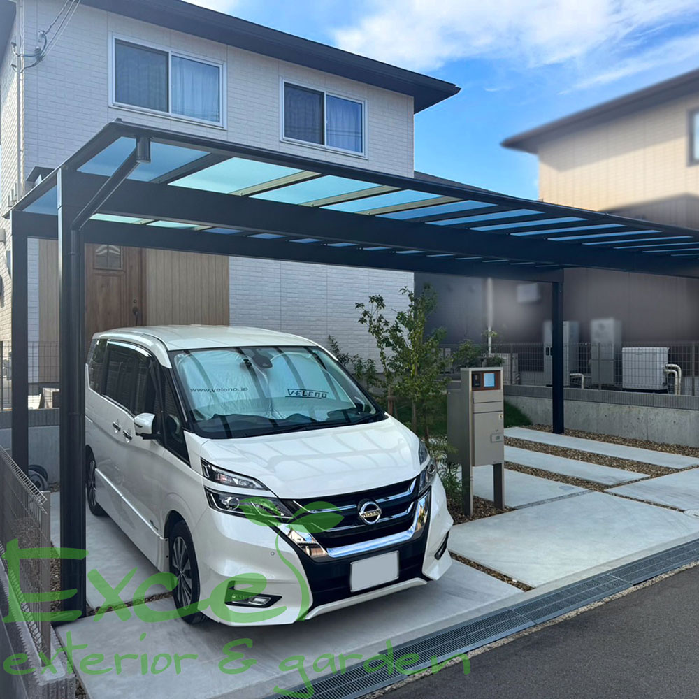 スカイリード3台用｜中桟レスでスッキリとした屋根｜三協アルミ｜高槻市